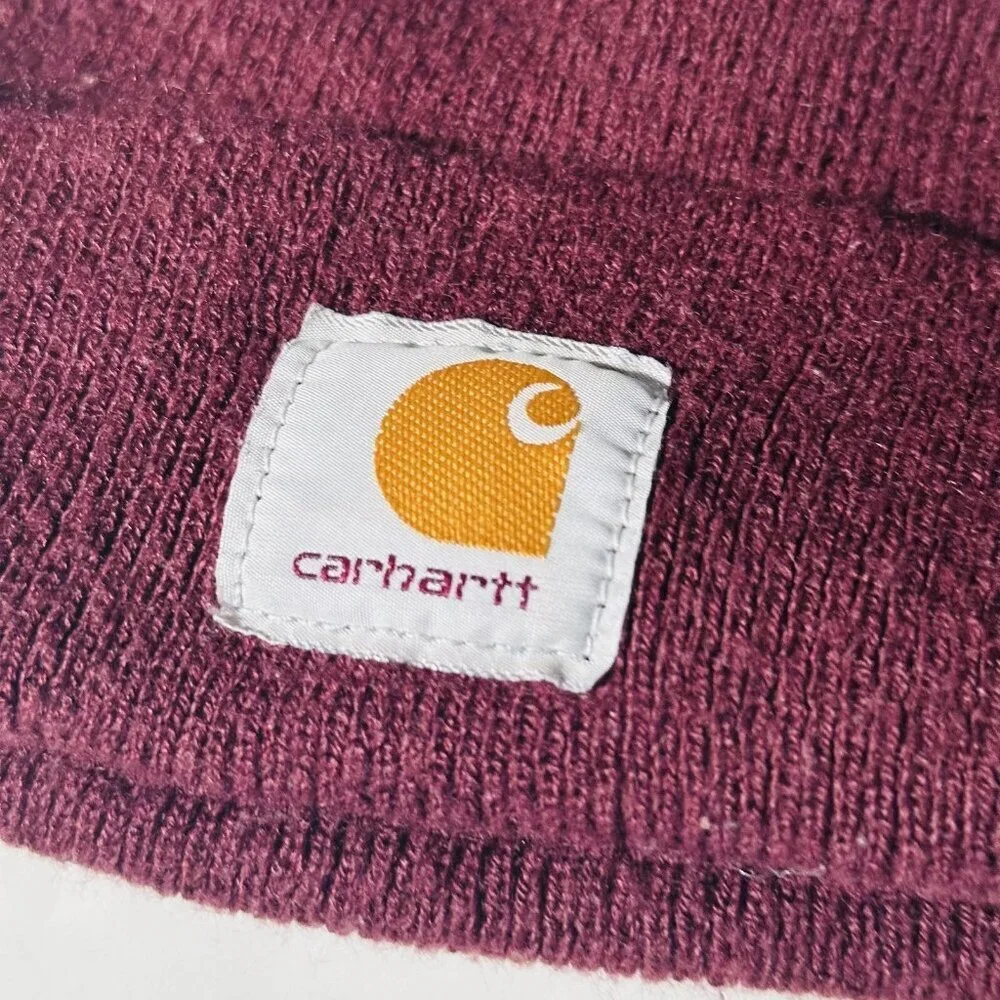Carhartt Knit Beanie Maroon Burgundy Winter Skullcap Adult One Size Made In USA - Picture 2 of 4